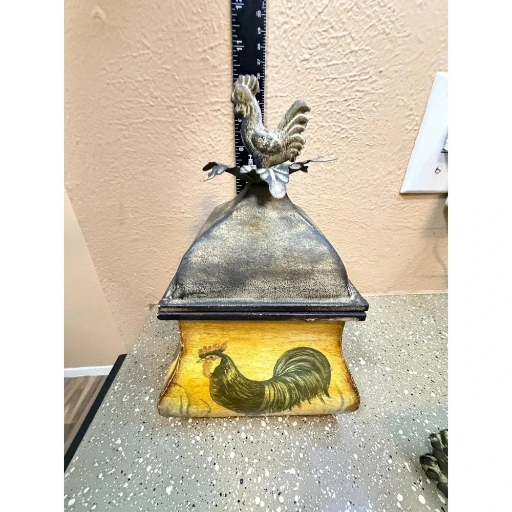 Vintage CBK Country Rustic‎ Kitchen Storage Canister Rooster Set w Tray 18x12x6